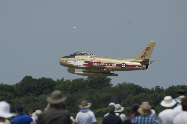 North American F-86 Sabre (C-GSBR) - Canadian Airforce Golden Hawks Vintage F-86 takes off at Canadian Warplanes Heritage Museum's - 40th anniversary, Hamilton Airshow, June, 2012.