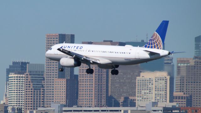 Airbus A320 (N469UA) - Planes taking off and landing on Runway 22L at Boston/Logan Airport.  Shots taken from  Simon J. Donovan Beach in Winthrop.