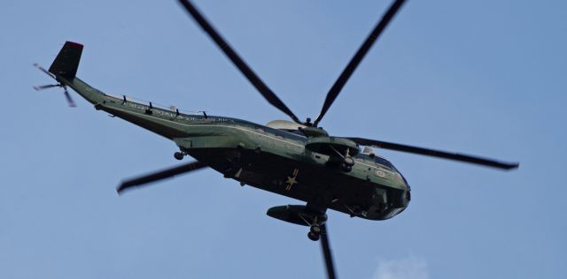 Sikorsky Sea King — - MORRITOWN, NEW JERSEY, USA-AUGUST 18, 2019: Seen in this photo is the first of three helicopters in the Marine One detachment transporting President Donald Trump from his vacation home in Bedminster, New Jersey to Air Force One at Morristown Municipal Airport, for the trip back to Washington, D.C. 