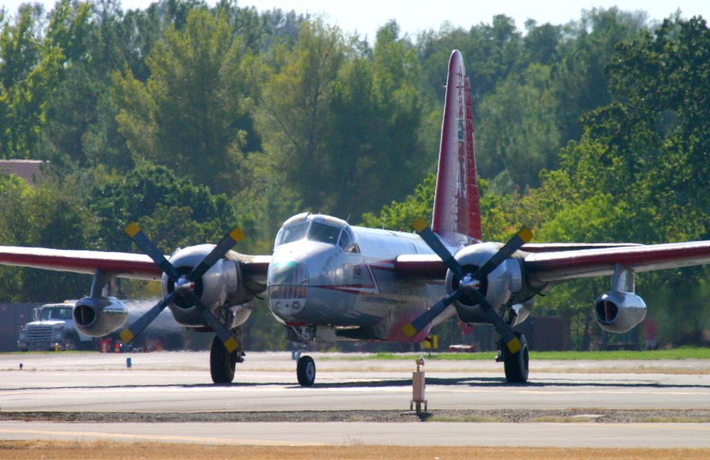 Lockheed P-2 Neptune (N443NA) - KRDD - Tanker 43 of Neptune Aviation set for the main runway at Redding to launch for Weed,CA and the devastating Boles Fire 2014.