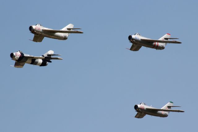 MIKOYAN MiG-17 (NX917F) - Mig 17 "Frescoe" (Mig 17 designation) flight in a much clearer Oshkosh sky.  