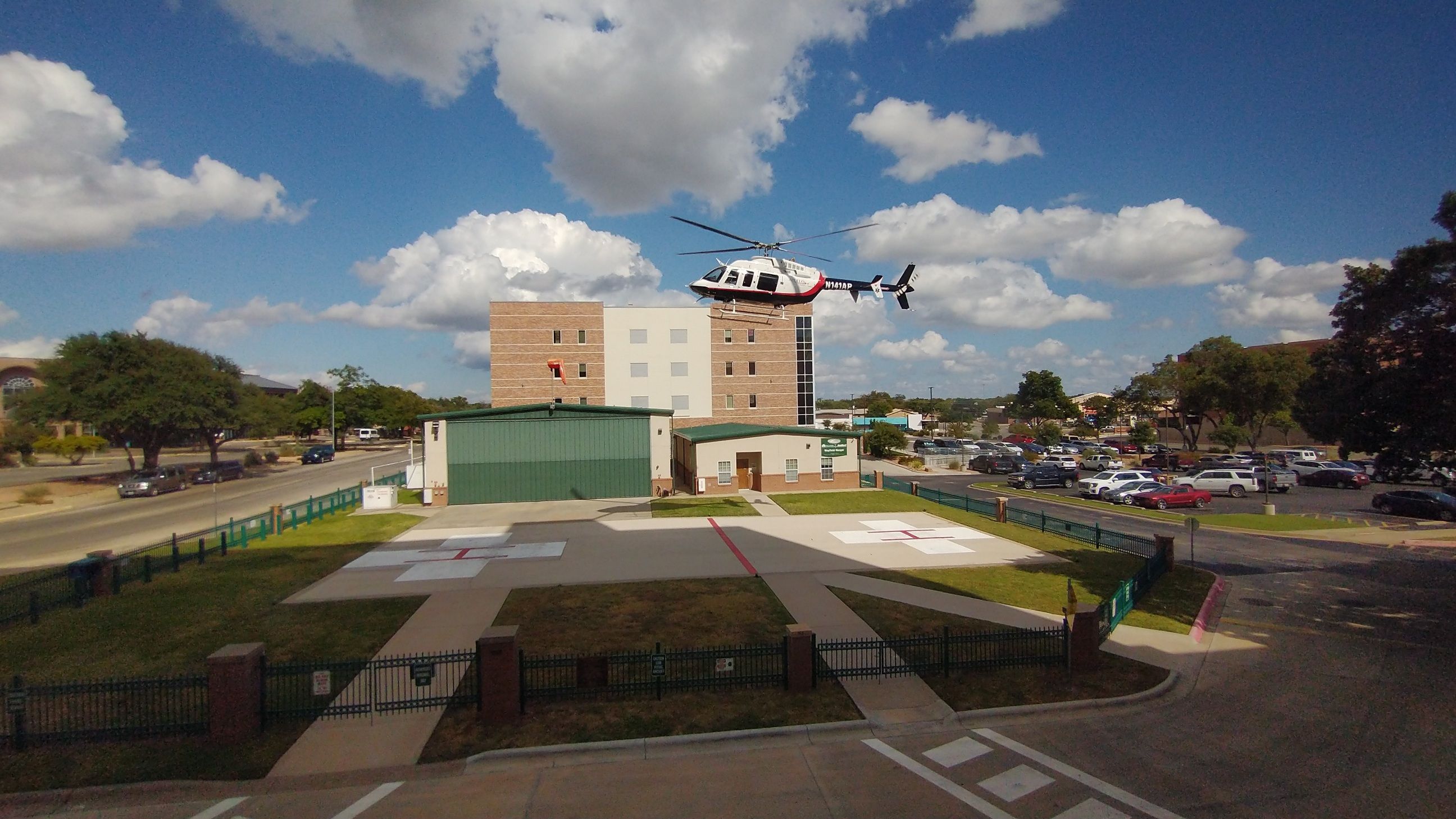 Bell 407 (N151AP) - Apollo air landing at Shannon Medical Center, San Angelo, Texas. 