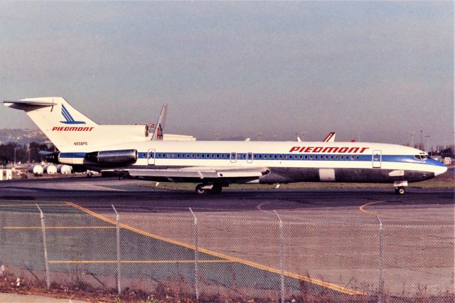 BOEING 727-200 (N558PS) - KSFO - apprx May-June 1987 at the Millbrae Ave airpark (now closed) this great looking Piedmont 727 N558PS rolled slowly to 1R for it's turn to depart - holding in position here allowed for great photos if it was not foggy. landing 28LR traffic was usually good for holding up departures for as long as 5 minutes sometimes and 15-20 aircraft would be waiting to depart. I am unsure where this 727 was headed. LN: 1482 original delivered to PSA-Pacific Southwest Airlines, being 1987 I'm sure Piedmont bought this as soon as they could when PSA was taken over by US Air.