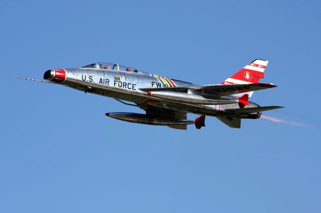 North American Super Sabre (N2011V) - The Super Sabre flying in 2015 at Oshkosh.