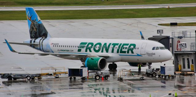 Airbus A320neo (N312FR) - Chocolate the Moosebr /Photographed April 8, 2019 from the hourly deck.