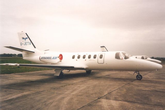 Cessna Citation II (G-JETA) - Seen here in May-95.br /br /Reregistered G-RDBS 7-May-99,br /then reverted to G-JETA 16-Mar-07.br /Registration cancelled 29-Jul-94 as permanently withdrawn from use. Broken up at EGCN.