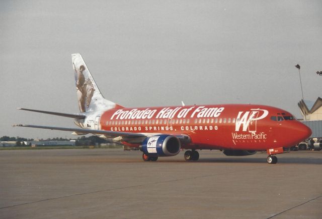 BOEING 737-300 (N375TA) - 1996. Pulling in to the gate. Pro-Rodeo Hall of Fame Aircraft.