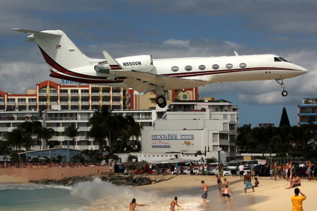 Gulfstream Aerospace Gulfstream IV (N550GN) - Over famous Maho Beach