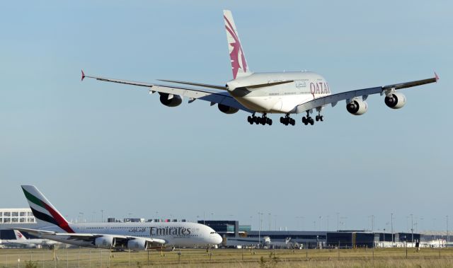 Airbus A380-800 — - Two of the three ME3 at YMML.