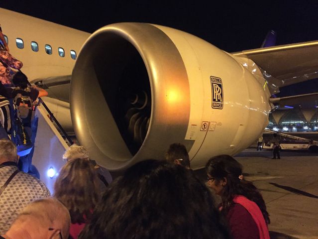 Boeing 787-8 (HS-TQB) - Flight TG473 boarding in Bangkok, departed in the early hours of 17th February 2017.