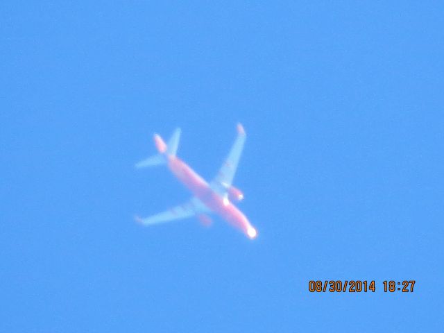 Boeing 737-700 (N939WN) - SWA flight 1347 from STL to OKC over Baxter Springs Ks (78KS) at 40k feet.