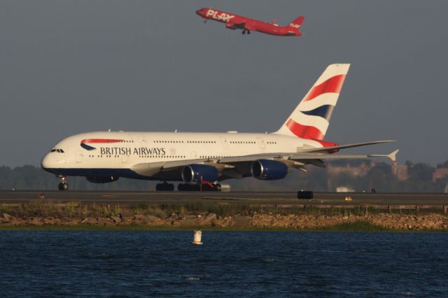 Airbus A380-800 (G-XLEA) - British Airways A380 arrival to Boston Logan on 6/22/22, diverting from IAD due to weather. 