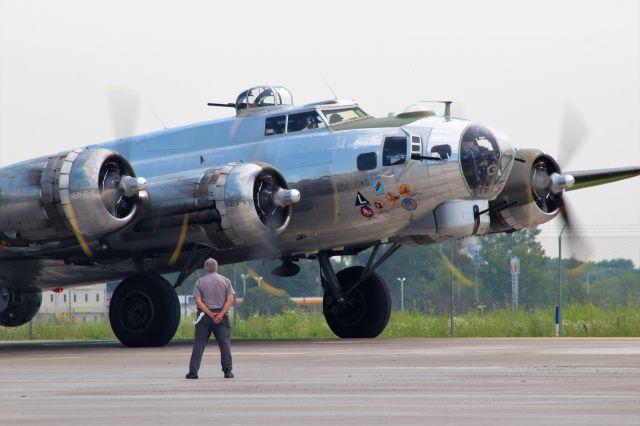 Boeing B-17 Flying Fortress (N5017N) - EAA's Aluminum Overcast doing magneto check & run-up at Appleton international prior to day's air rides.