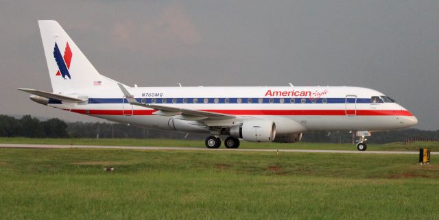 Embraer 170/175 (N760MQ) - An American Eagle Heritage Livery Embraer ERJ-170, taxiing at Carl T. Jones Field, Huntsville International Airport, AL - around 7:10pm, August 27, 2021.  