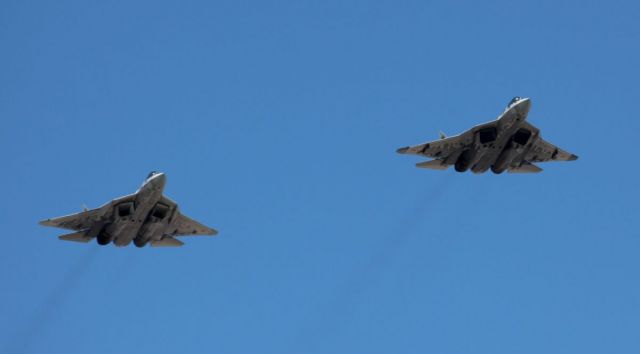 Sukhoi Su-27 Flanker — - Flypast by Russian Air Forces on Victory day over Moscow. These are actually a pair of Su-57 (known as T-50 while in development), but theres no aircraft type code for them on FlightAware - at least I havent found one