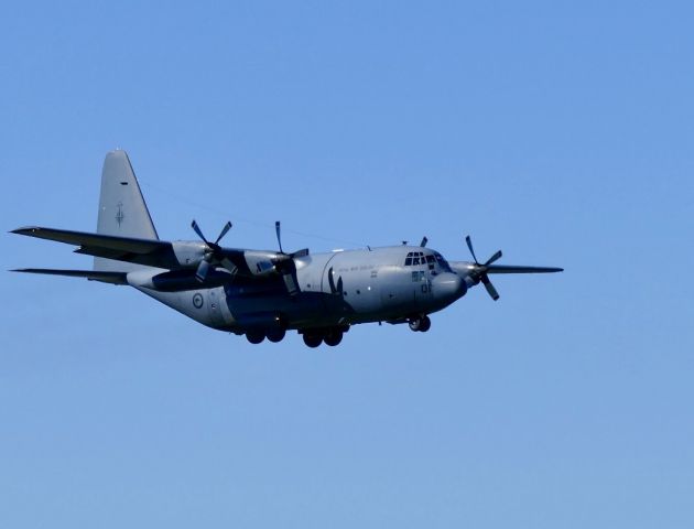 Lockheed C-130 Hercules (7001) - Training flight on approach to the cross runway at RNZAF Base Auckland.