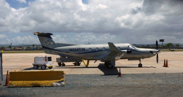 Pilatus PC-12 (N224TW) - Tradewind Pilatus PC-12 at SJU RWY 10 ramp ready for next flight of the day to Gustaf III airport in St. Jean, St. Barthélemy (SBH)