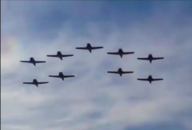 — — - The RCAF Snowbirds final pass of the 2015 Anderson Regional Airshow.