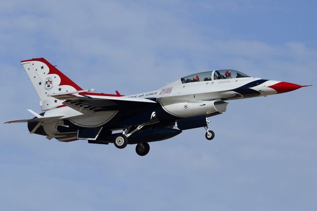 Lockheed F-16 Fighting Falcon — - USAF Thunderbirds F-16D #8 with Arizona Cardinal's wide receiver Larry Fitzgerald on board at Luke AFB on March 13, 2014.