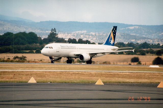 — — - Ansett A320 Skystar about to roll runway 32L at YMLT on the 2/12/1999