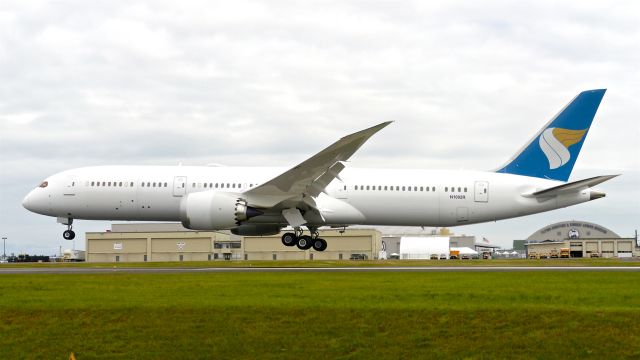 Boeing 787-9 Dreamliner (A4O-SF) - BOE775 on short final to Rwy 34L to complete a B1 flight on 5.25.18. (ln 712 / cn 39294). The aircraft was using temporary reg #N1002R on this flight.