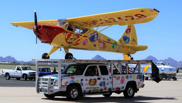 INTERSTATE S-1 (N37428) - Kent Pietsch in his Interstate S-1A-65F Cadet, Jelly Belly (NC37428), after his performance at Thunder and Lightning Over Arizona at Davis Monthan AFB, 23 Mar 19.