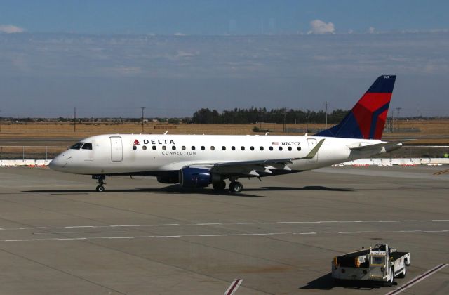 Embraer ERJ 175 (N747CZ) - KSMF - E175 cn:17000187  in Delta colors Sept 21st, 2016 headed for the runways. delv new to Virgin Blue at VH-ZHB Oct 2007, also flew with Compass, Delta Connection and now Republic Airlines as N876RW as of April 2017. click full.