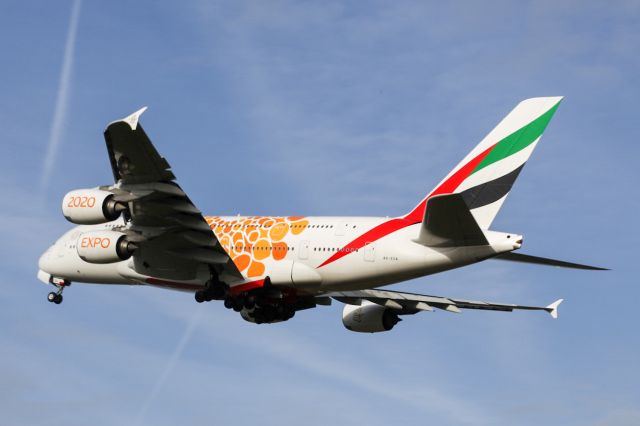 Airbus A380-800 (A6-EOA) - EK22 climbing out from 23L on the return to DXB