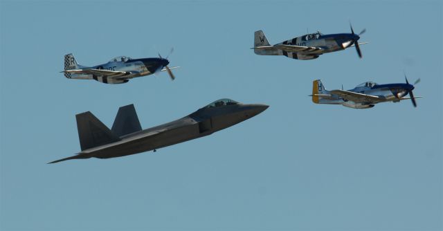 N487FS — - Princess Elizabeth leads two Mustangs and an F-22A