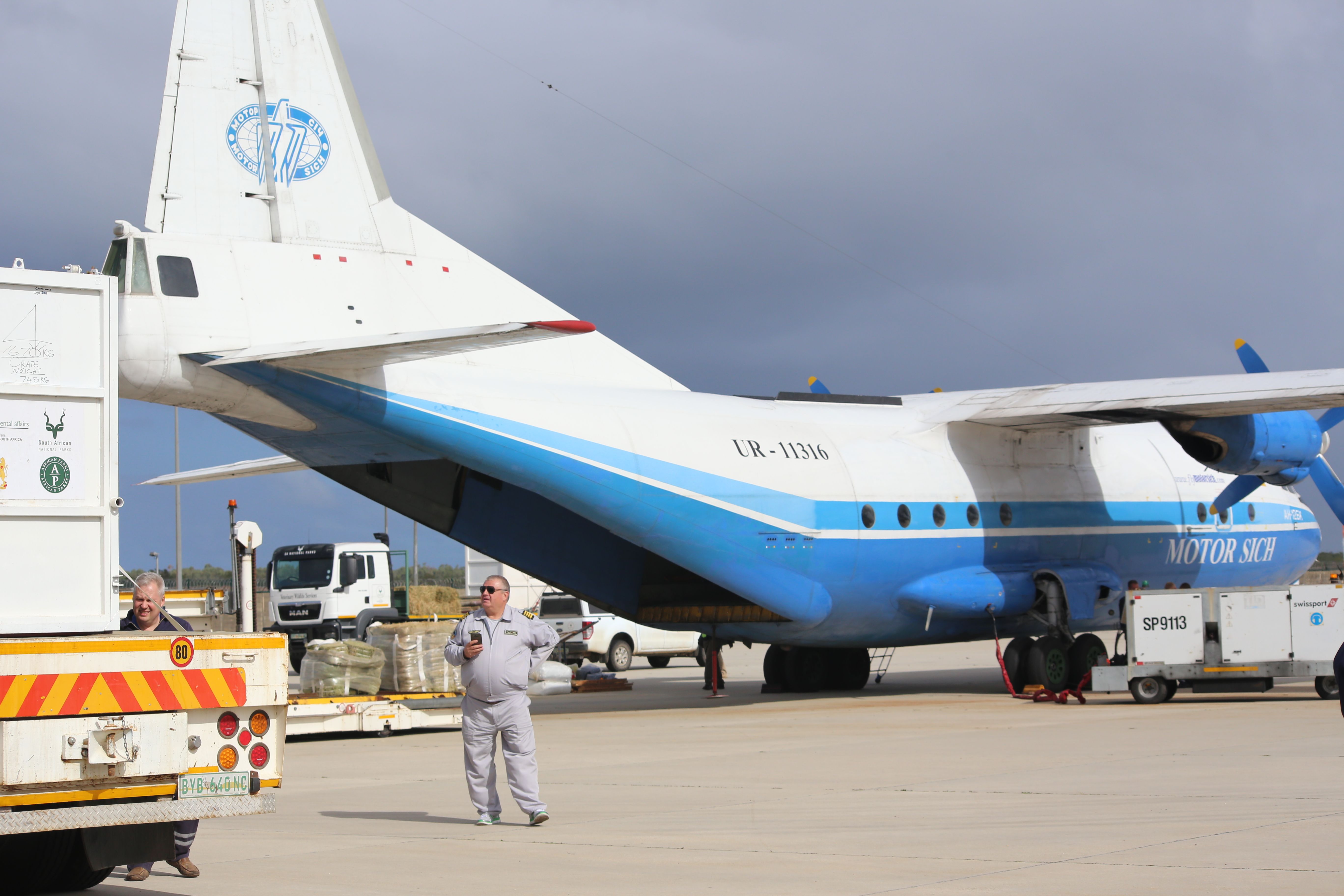 Antonov An-12 (UR-11316) - Captain inspecting his cargo .... A special visitor to our small local airport today, Thursday 3 May 2018. Arrived to come collect a very special cargo, dear to the hearts of all South Africans.