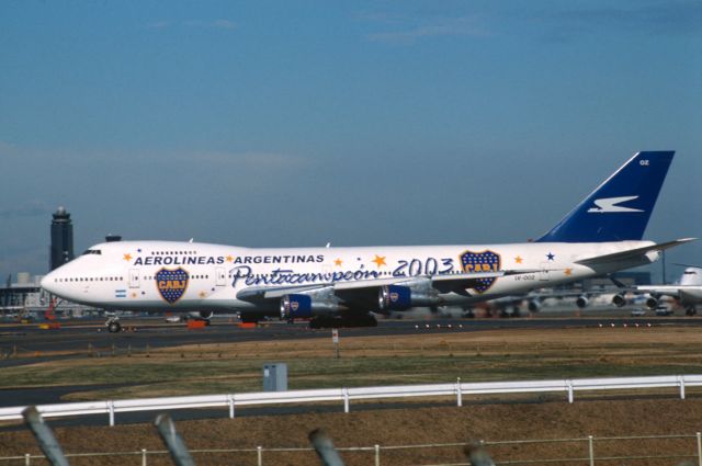 Boeing 747-200 (LV-OOZ) - Departure at Narita Intl Airport Rwy34L on 2003/12/16 " 2003 World Cup c/s "