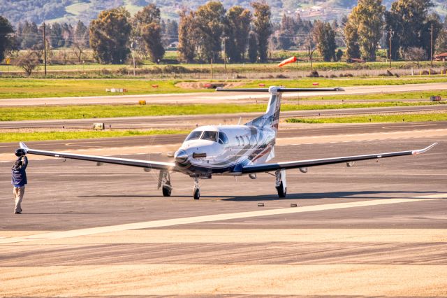 Pilatus PC-12 (N75NG) - Pilatus PC-12/47E Next Generation parks at Livermore Municipal Airport, February 2022.