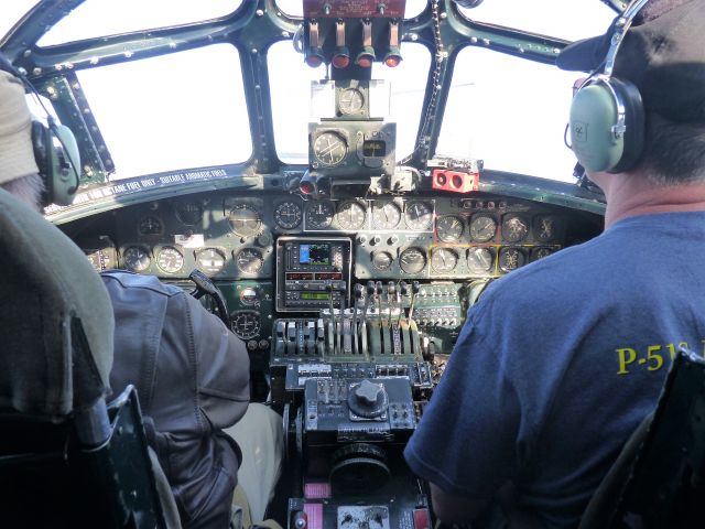 Consolidated B-24 Liberator — - A view of the cockpit of the collings Foundation B-24 "Witchcraft".