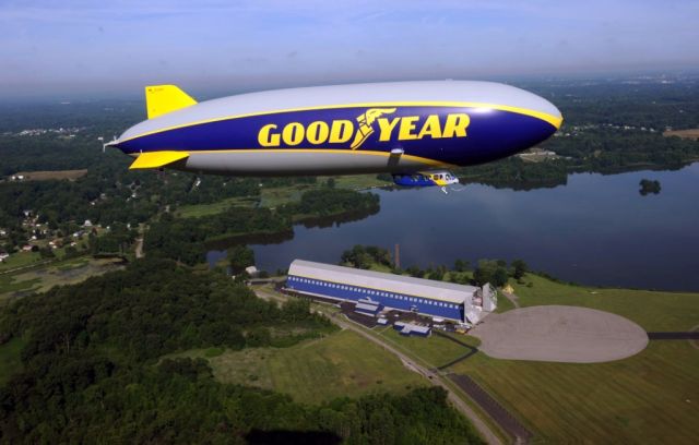 N1A — - Wingfoot One, Goodyears newest model airship, flies above its base at Wingfoot Lake in Suffield, Ohio