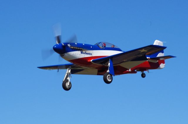 North American P-51 Mustang (N991R) - P-51D Miss America on short final to 17R at KPWA on 03-APR-2016