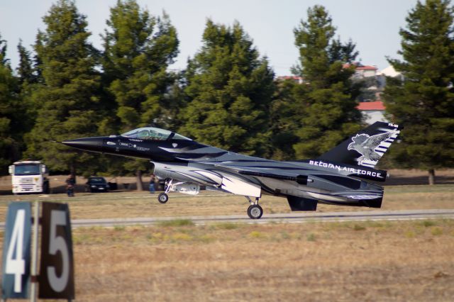 Lockheed F-16 Fighting Falcon (SFR101) - BAF F16 Dark Falcon performing a wheelie during Athens Flying Week 2018.