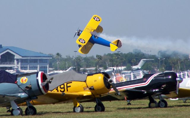 Boeing PT-17 Kaydet — - PT17 in a low and slow knife edge.