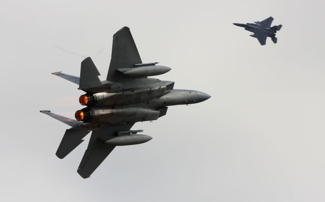 80-0020 — - F-15s form the Oregon Air National Guard Redhawks at the 2009 Oregon Airshow