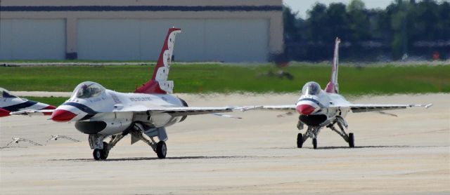 Lockheed F-16 Fighting Falcon — - McGUIRE AIR FORCE BASE-WRIGHTSTOWN, NEW JERSEY, USA-MAY 11, 2014: The USAF Thunderbirds prepare for takeoff and the start of their airshow.