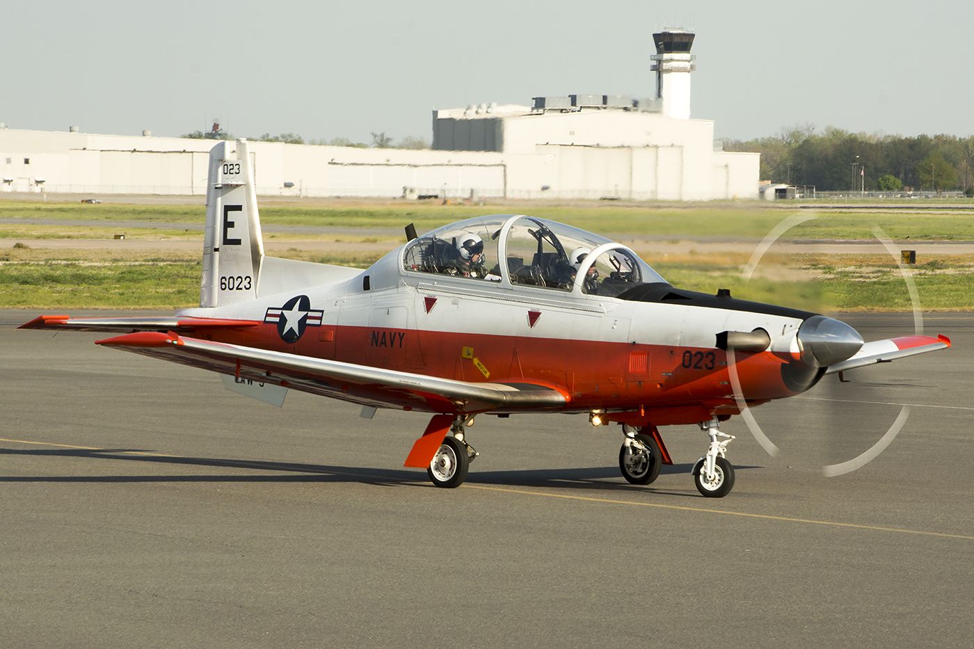 Raytheon Texan 2 (16-6023) - "NAVY023", T-6B, taxis in after working the pattern a bit. 