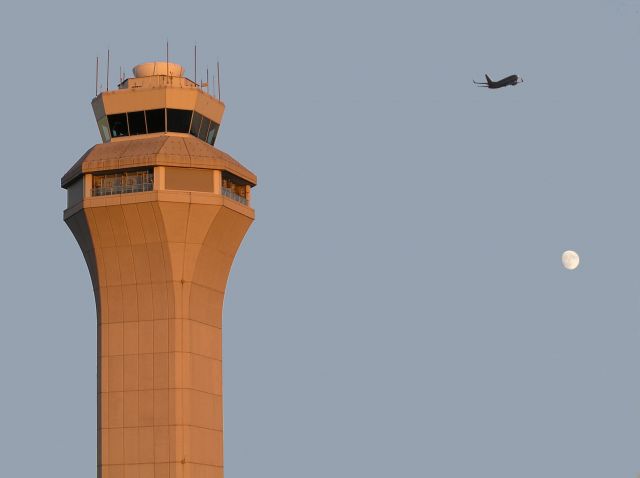 — — - Portland International Control Tower at sunset