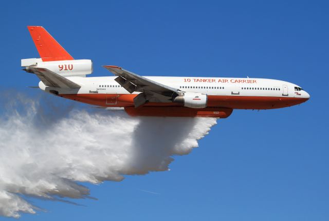 McDonnell Douglas DC-10 (N450AX) - This is the Original Tanker 910, N450AX, DC 10-10, CalFire contracted, first Air Tanker for 10 Tanker Air Carriers fleet,br /later replaced with Tanker 910, N612AX, DC 10-30.br /br /Flyby demonstration, Redlands, Ca., Airshow 10-9-2010