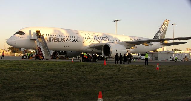 F-WWYB — - This is my first view of the new Airbus A350 is in Sydney Australia & put on display for all to see Tuesday 5th August 2014 645am.