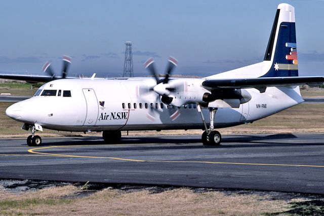 Cessna 310 (VH-FNE) - STILL ONE OF MY FAVOURITE PROPS AIRCRAFT. AIR NSW - FOKKER F-50 - REG : VH-FNE (CN 20110) - KINGSFORD SMITH SYDNEY NSW. AUSTRALIA - YSSY (28/6/1988) 35MM SLIDE SCANNED WITH A EPSON PERFECTION V700 FLATBED SCANNER.