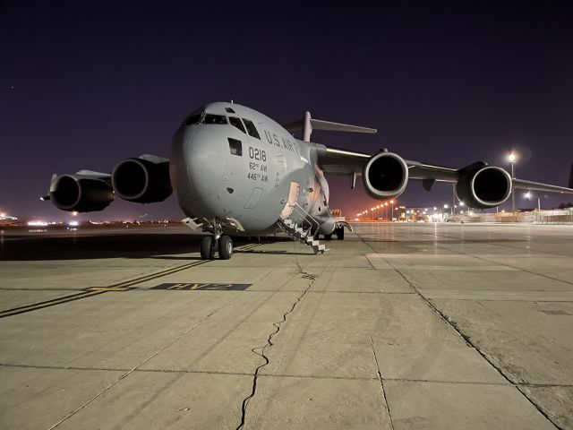 Boeing Globemaster III (10-0218) - A C-17A sitting on the ramp at Baghdad International Airport.