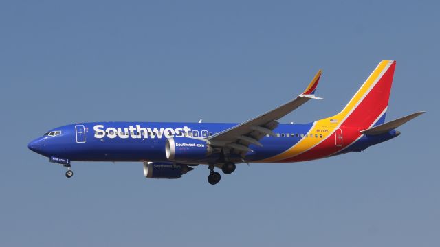 Boeing 737 MAX 8 (N8788L) - N8788L, a Boeing 737-800 Max, operated by Southwest Airlines as SWA2060, on route from DEN to LAX on 10 Oct 2024.