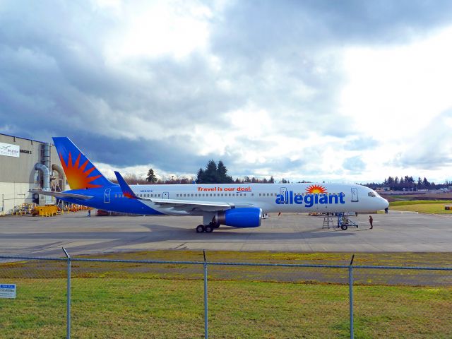 Boeing 757-200 (N902NV) - 2-17-2011 Boeing Allegiant Air 757-204, N902NV, cn26964-line 452, delivered 10-5-2010, sporting new colors and retrofitted for fuel efficient winglets at ATS, hangar #3  ||||  Allegiant was founded in 1998 and is based in Las Vegas.  It has an old fleet of McDonald Douglas MD 82, 83, 87 and 88s, but purchased 6-757s in 2010.  ||||  Photo at ATS by Bruce McKinnon