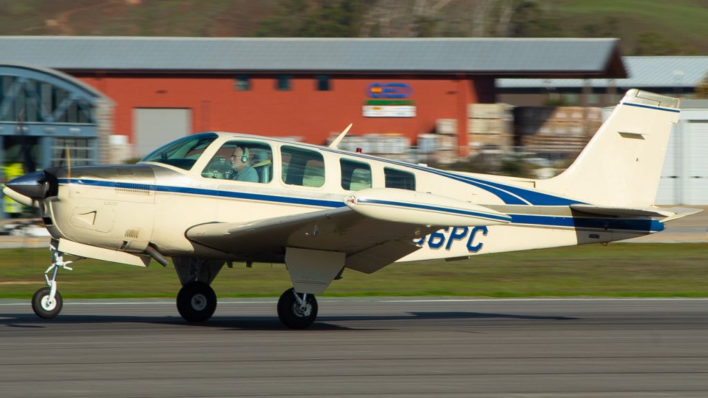 Beechcraft Bonanza (36) (N36PC) - A36 Bonanza hitting the brakes after a short hop from Van Nuys
