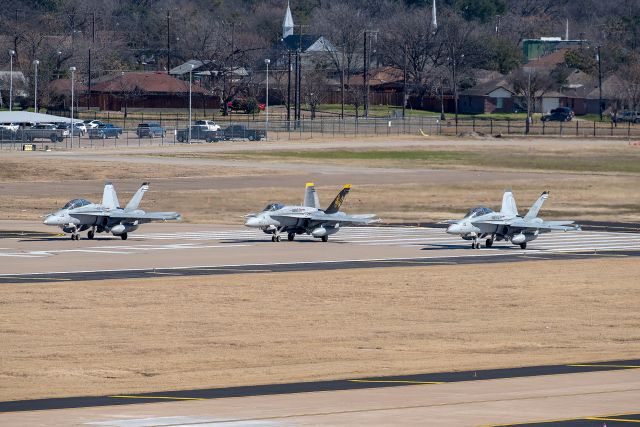 McDonnell Douglas FA-18 Hornet — - F/A-18 Hornets from the VMFA-314 "Golden Knights" out of MCAS Miramar, California departing Dallas Love Field.