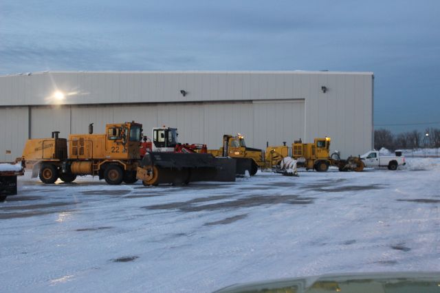 — — - The Snow Removal crew taking a well deserved break at Gary Regional Airport.